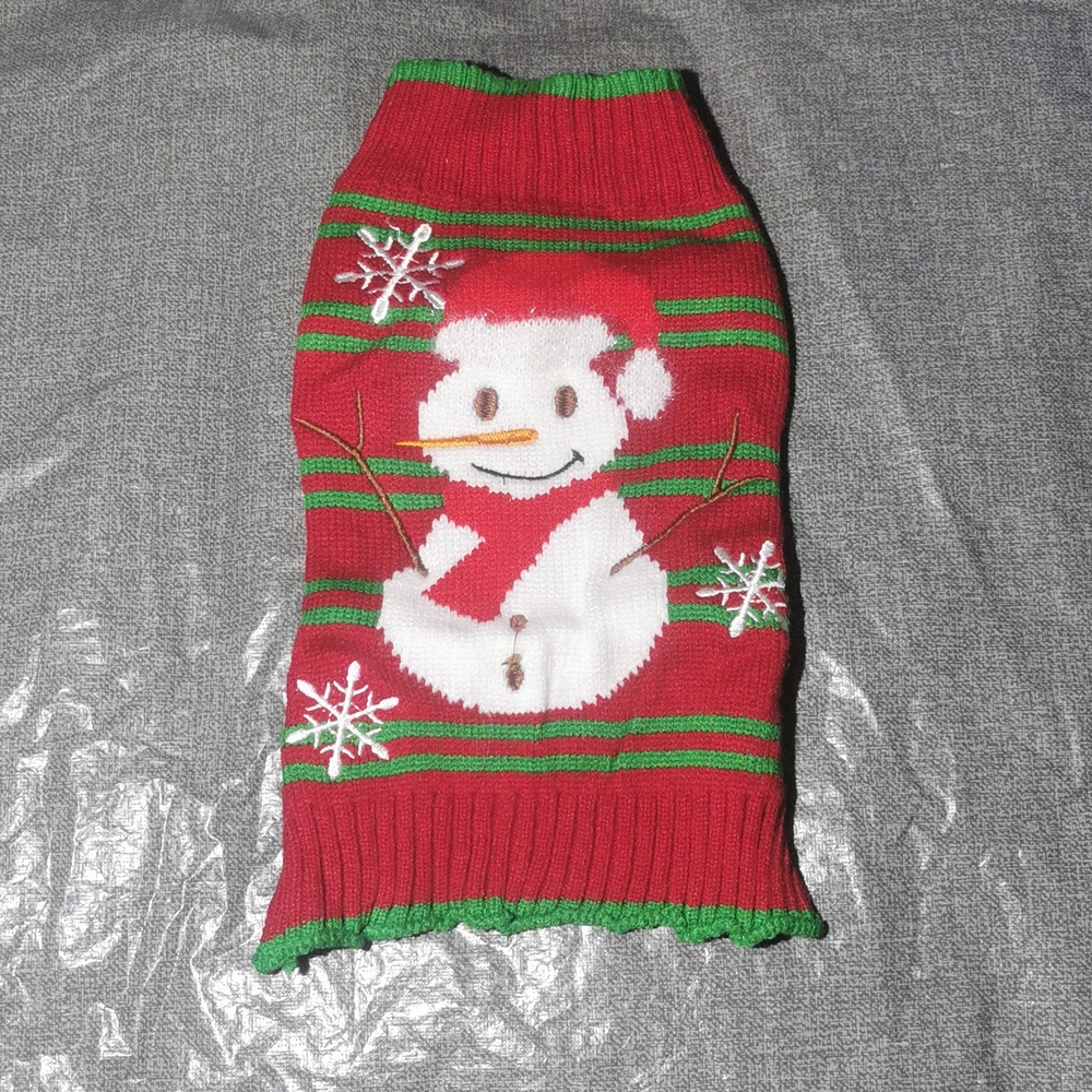 Dog Sweater XS extra small snowman snowflake red green white knit winter